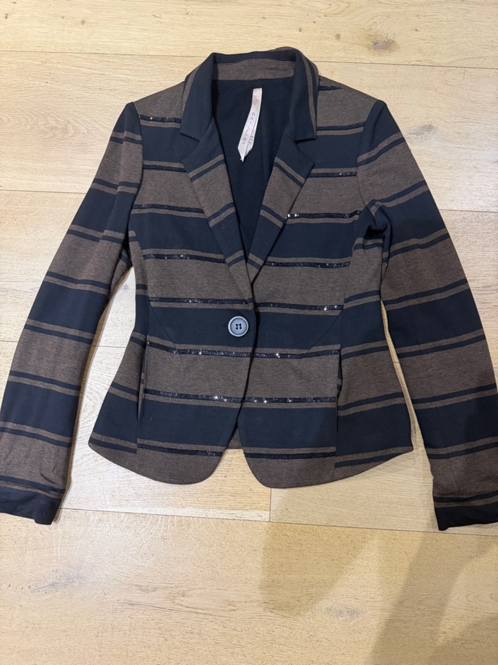 Bailey 44 Black and Brown Striped Sequin-Trim Blazer